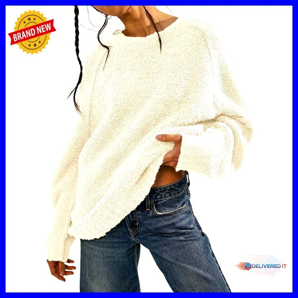 Oversized Fuzzy Knit Pullover Sweater Long Sleeve Crewneck Fall Winter